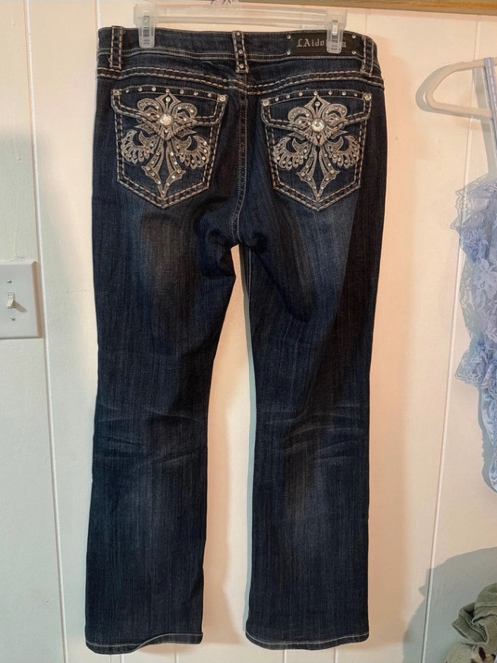 L.A. idol Embellished Dark Blue Bootcut Jeans